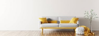 Oturma odası kanepe panorama 3d render ile iç