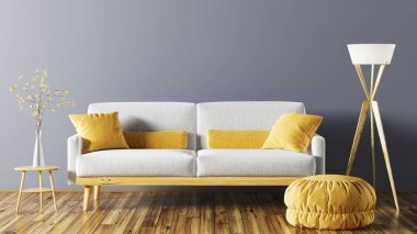 Oturma odası kanepe 3d render ile iç