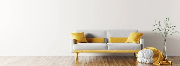 Інтер'єр вітальні з панорамним диваном 3d візуалізація — стокове фото