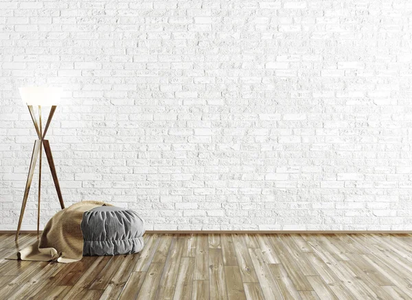 Ottoman and floor lamp over brick wall 3d rendering — Stock Photo, Image