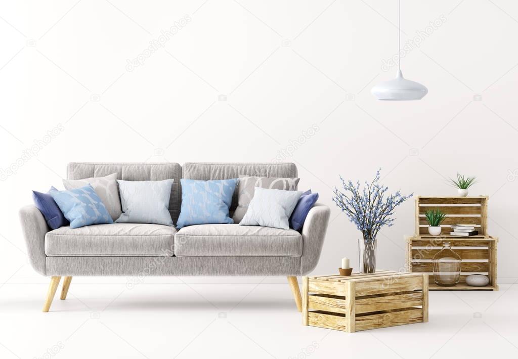 Interior of living room with sofa 3d rendering