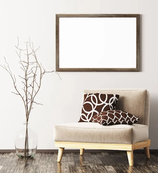 Modern belső fotel, váza és ál-up frame 3d renderin — Stock Fotó