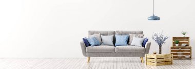 Oturma odası kanepe panorama 3d render ile iç