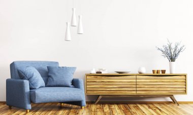 İç ahşap dolap ve koltuk 3d render ile