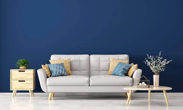 Interno moderno del soggiorno con divano rendering 3d — Foto Stock