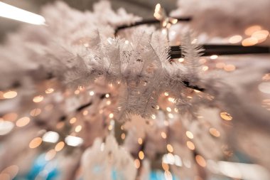 Beyaz Christmas dekorasyon kar tanesi köknar dallar ile 