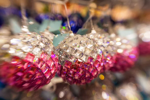 Full Basket the Silver and Pink Balls for the Christmas Tree — Stock Photo, Image