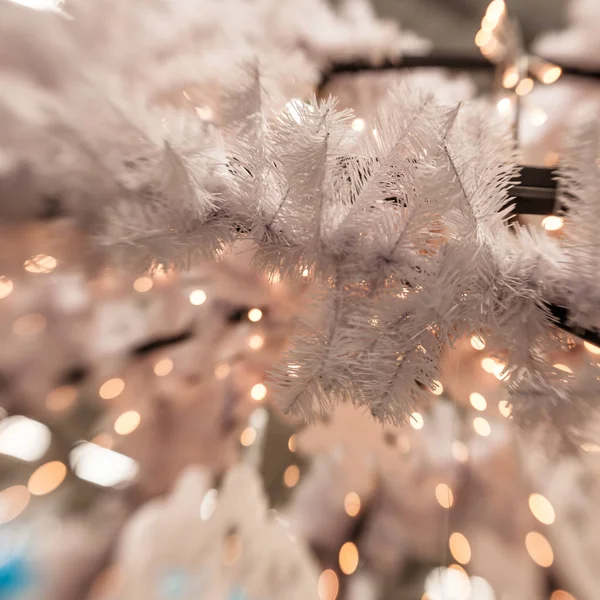 Beyaz Christmas dekorasyon kar tanesi köknar dallar ile 