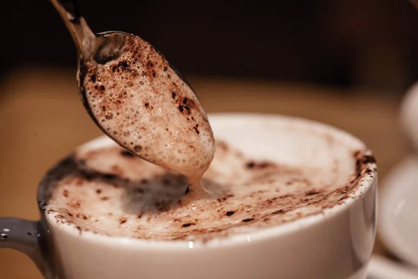 Cup of Cappuccino Coffee with chocolate — Stock Photo, Image