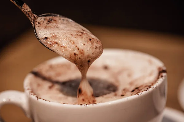 Cup of Cappuccino Coffee with chocolate — Stock Photo, Image