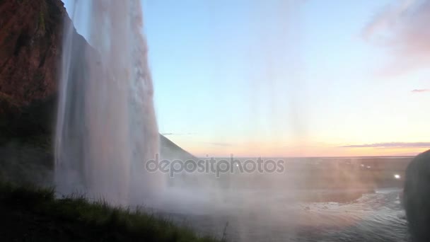 Водопад Сельджаландфосс Летний Закат Исландия — стоковое видео