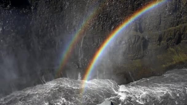 Gullfoss Famous Icelandic Waterfall Part Golden Circle Summer Season Sunny — Stock Video