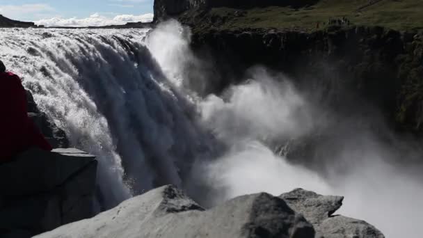 Gullfoss Famosa Cachoeira Gelandic Parte Círculo Ouro Temporada Verão Dia — Vídeo de Stock