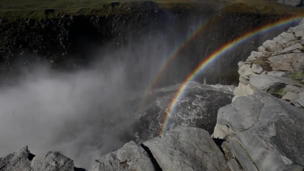 Gullfoss Słynny Wodospad Icelandyjski Część Złotego Kręgu Sezon Letni Słoneczny — Wideo stockowe