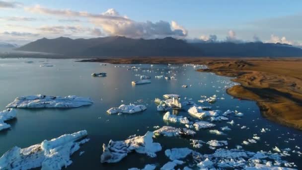 Calentamiento Global Concepto Cambio Climático Icebergs Jokulsarlon Glacier Lagoon — Vídeos de Stock