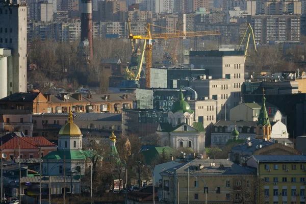 Kiev business and industry city landscape on river, bridge, and — Stock Photo, Image