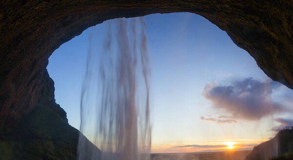 Seljalandsfoss waterfall during the sunset, Iceland