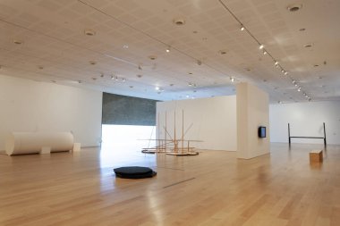 Tel Aviv, İsrail - 15 Aralık 2018: Modern sanat eserleriyle dolu bir oda, Tel Aviv, İsrail