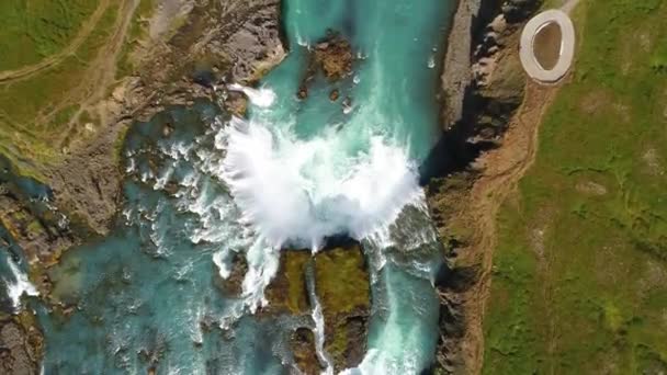 Erstaunliche Godafoss Wasserfall Island Aufgenommen Mit Drohne — Stockvideo