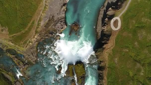Amazing Godafoss Waterfall Iceland Taken Drone — Stock Video