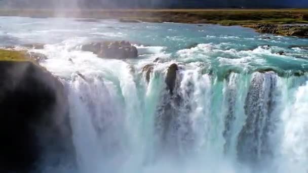 Niesamowity Wodospad Godafoss Islandia Zabrany Dronem — Wideo stockowe