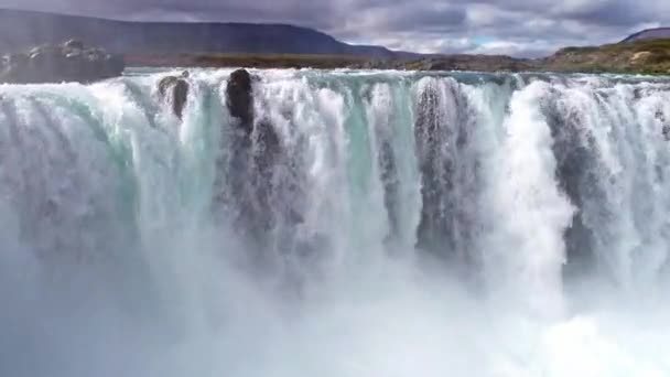 Дивовижний Водоспад Годафос Ісландія Взятий Дроном — стокове відео