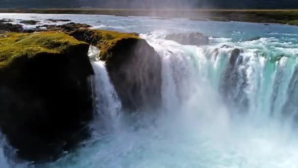 Дивовижний Водоспад Годафос Ісландія Взятий Дроном — стокове відео