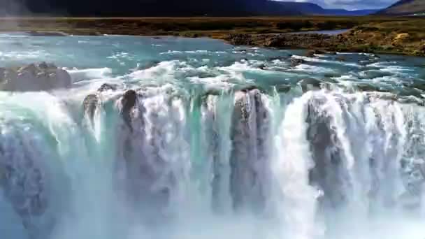 Islandia Krajobraz Malowniczy Widok Wodospad Godafoss Zrobione Dronem Jest Jedna — Wideo stockowe