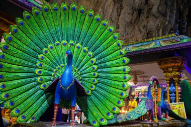 Gombak, Selangor, 24 Ocak 2020: Batu Mağaraları 'nın içindeki güzel ve büyüleyici tavus kuşu heykelleri