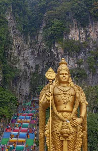 Grande Estátua Hindu Deus Murugan Batu Cavernas Templo Hindu Marco — Fotografia de Stock