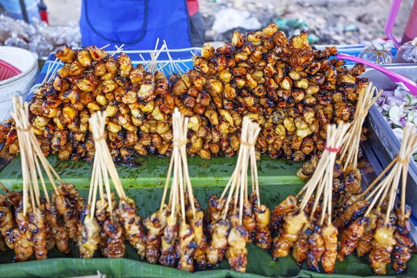 Sate Embutidos Malasios Comida Callejera Mercado Nocturno Langkawi —  Fotos de Stock