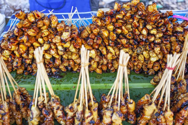 Sate Malaio Salsichas Comida Rua Mercado Noturno Langkawi — Fotografia de Stock