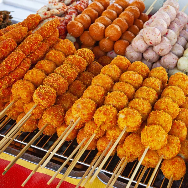 Sate Malaio Salsichas Comida Rua Mercado Noturno Langkawi — Fotografia de Stock