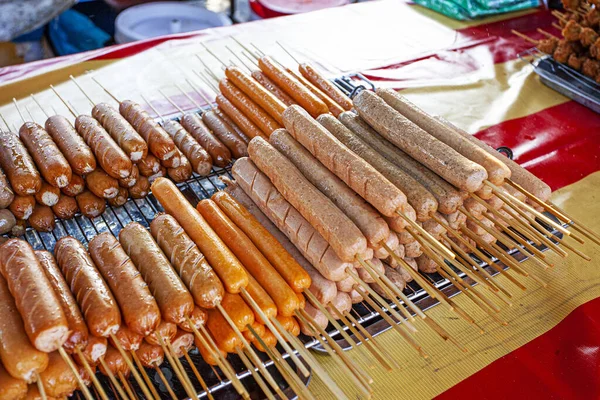 Sate Malaio Salsichas Comida Rua Mercado Noturno Langkawi — Fotografia de Stock