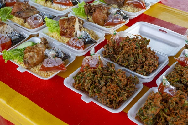 Nasi Lemak Comida Tradicional Malaia Mercado Noturno Ilha Lankawi — Fotografia de Stock