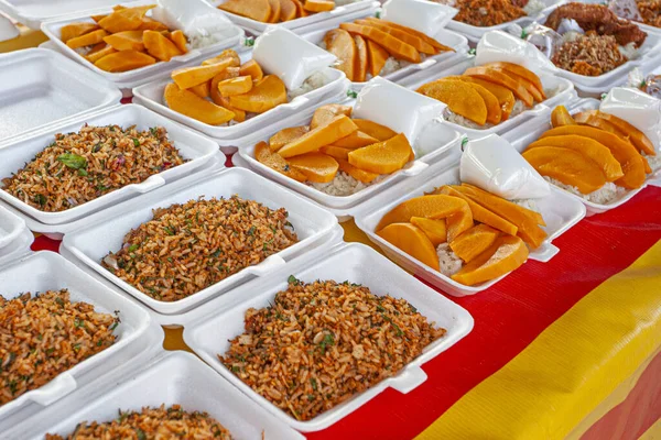 Nasi Lemak Nourriture Traditionnelle Malaisienne Sur Marché Nuit Sur Île — Photo