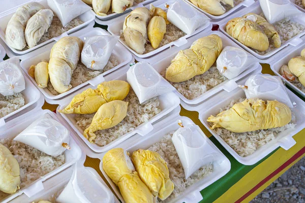 Durian Riz Saucisse Cuisine Traditionnelle Malaisienne Sur Marché — Photo