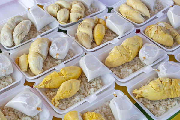 Durian Riz Saucisse Cuisine Traditionnelle Malaisienne Sur Marché — Photo