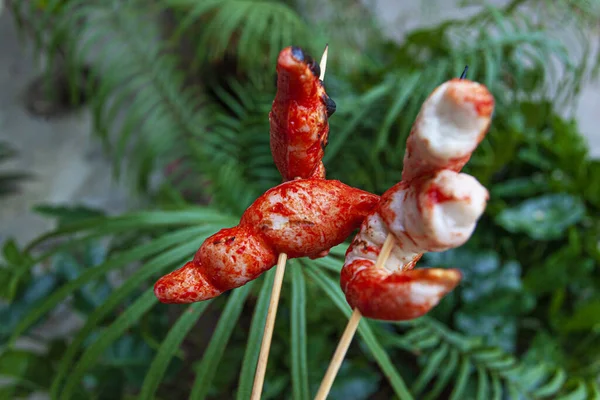 Frischer Garnelensatay Mit Gemüse Auf Dem Teller — Stockfoto