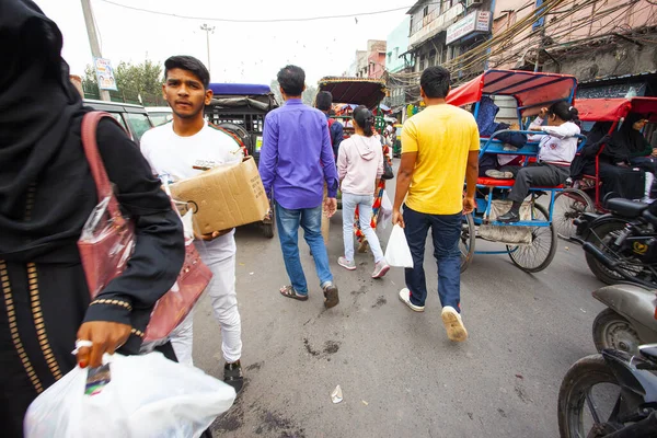 Delhi India November 2019 People Transport Street Chandni Chowk Old — Stock Photo, Image
