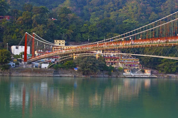 Hermoso Puente Ram Jhula Río Ganga Tomadas Rishikesh India — Foto de Stock