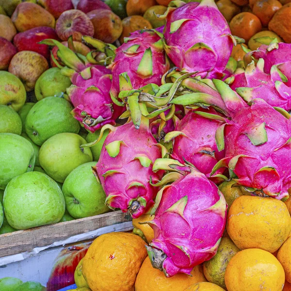 Pitaya Arance Mele Nel Mercato Kerala India Meridionale — Foto Stock