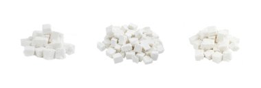 Beyaz arka planda izole edilmiş beyaz Feta peyniri, ayarla