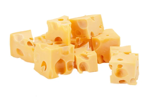 Желтый Сыр Отверстиями Изолированными Белом — стоковое фото