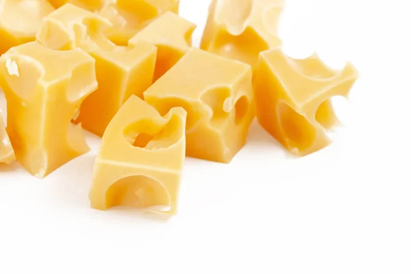 Желтый Сыр Отверстиями Изолированными Белом — стоковое фото