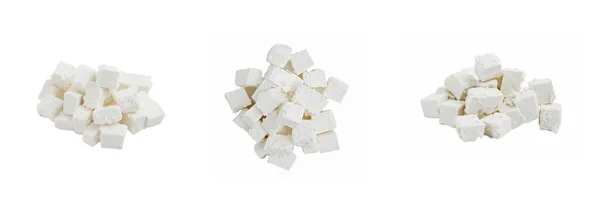 White Feta Cheese Isolated White Background Set — Stock Photo, Image
