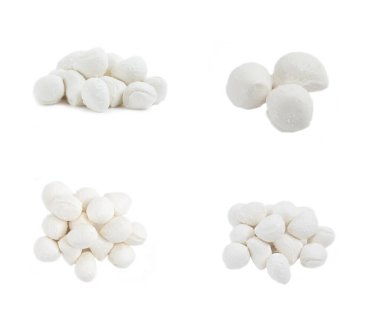 Beyaz arkaplanda beyaz Mozzarella peyniri, set