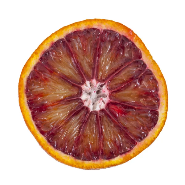 Červený Sicilský Pomerančový Plátek Izolovaný Bílém Pozadí — Stock fotografie