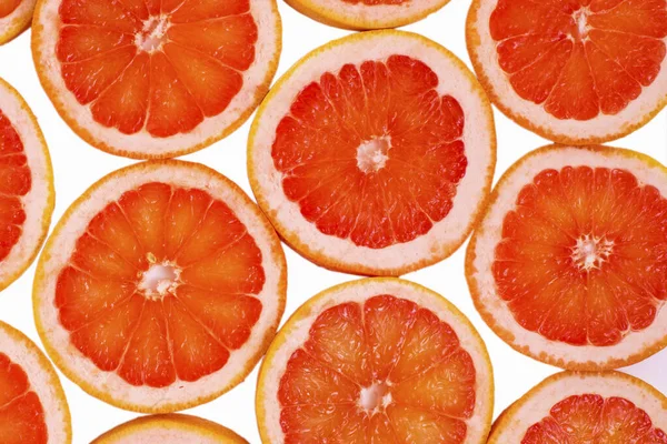 Friss Piros Lédús Swee Szeletelt Grapefruit Citrusfélék Háttér — Stock Fotó