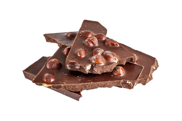 Chocolate Escuro Batido Com Grandes Avelãs Isolado Branco — Fotografia de Stock
